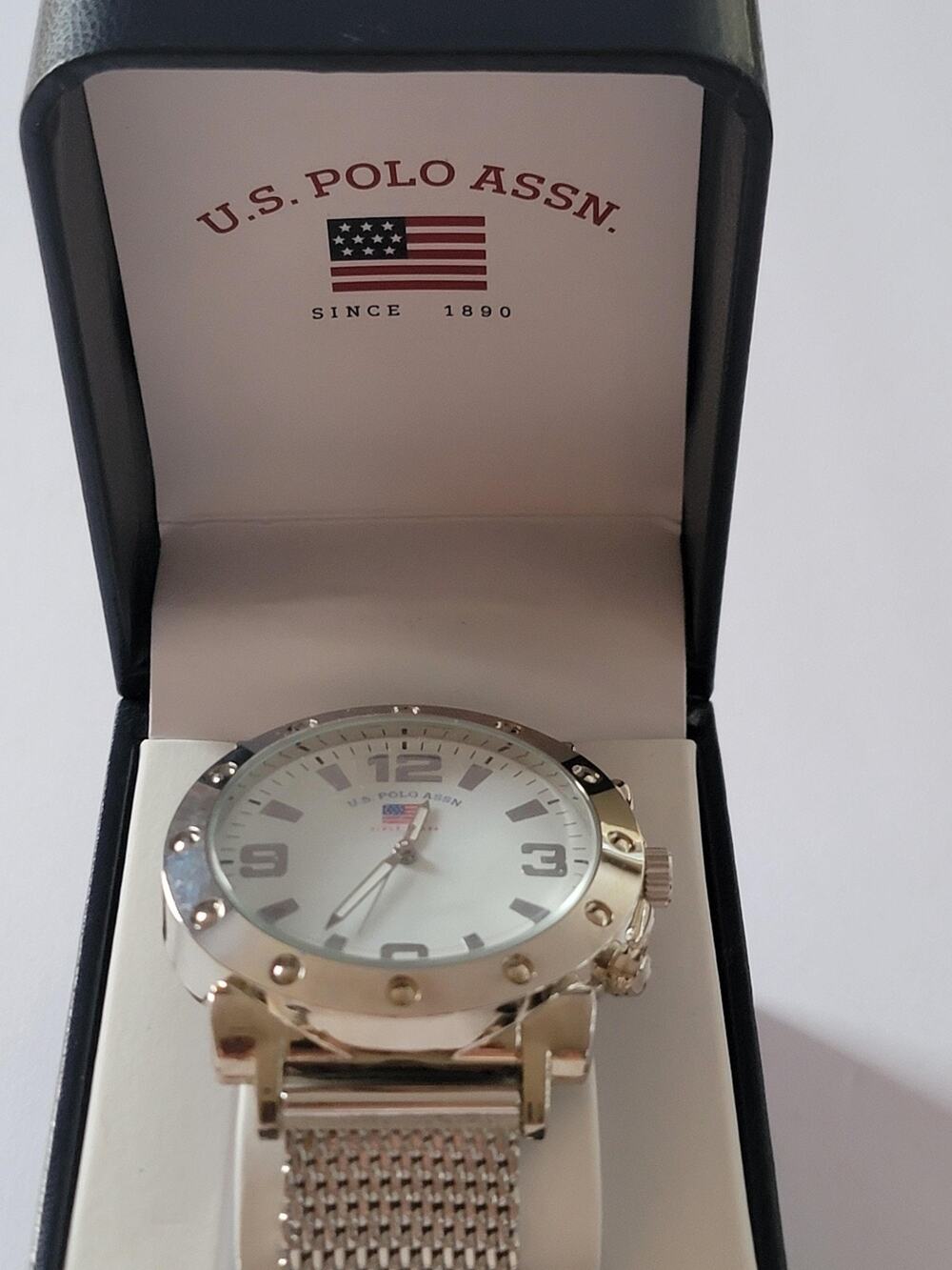 U.S. Polo Assn. Mens Watch 40mm White Dial Silver Case Mesh Bracelet Analog
